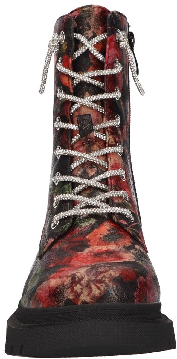 La Strada Zwarte Veterboots Met Bloemenprint - Damesschoenen - Maat - 41