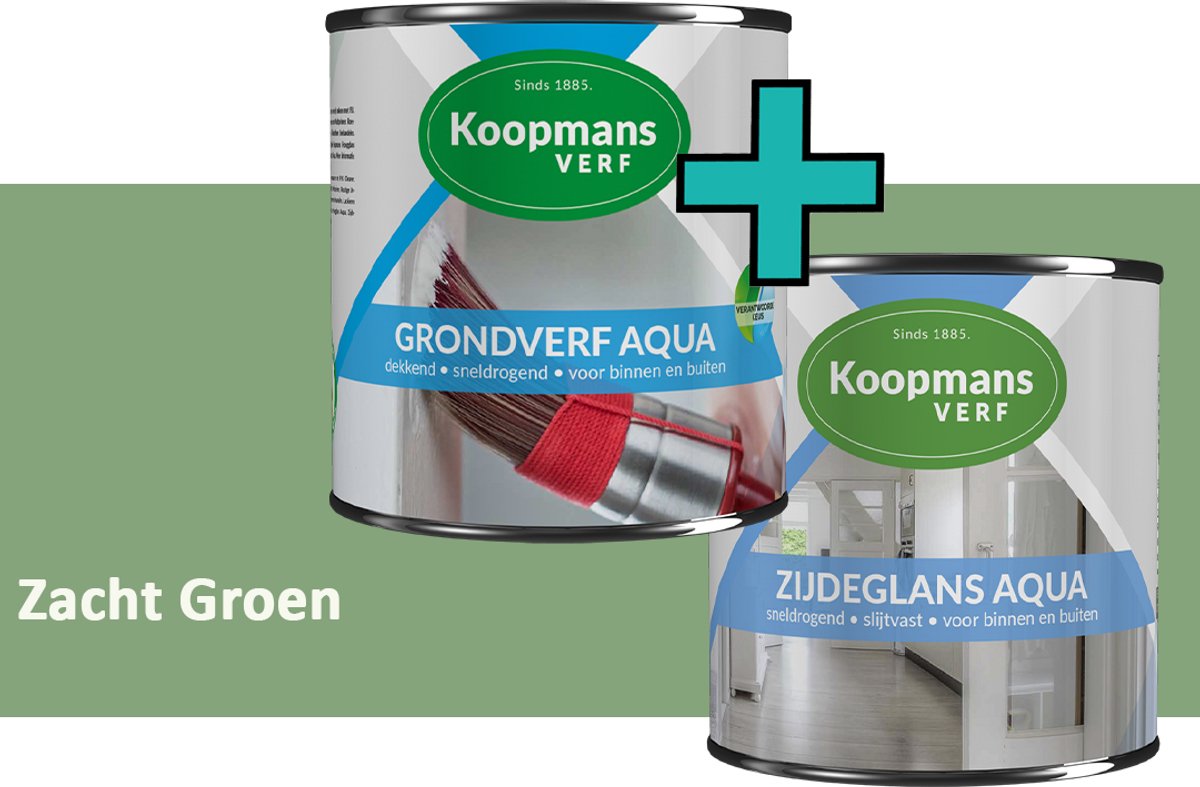 Koopmans Grondverf Aqua en Zijdeglans Aqua lakverf set - binnen buiten - Zacht Groen - 2x - 750 ml