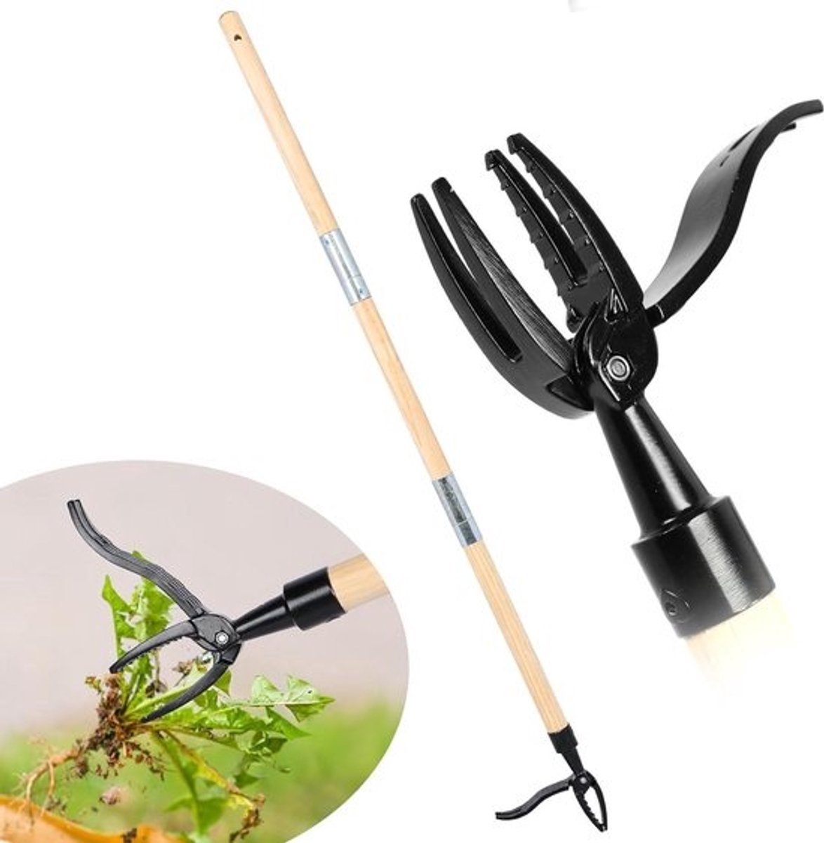 Extractor standing weed puller - manual non-bending weed remover - detachable three sections splicing feet weeding tool - uprooted design with footplate - garden root remover - efficient weed removal