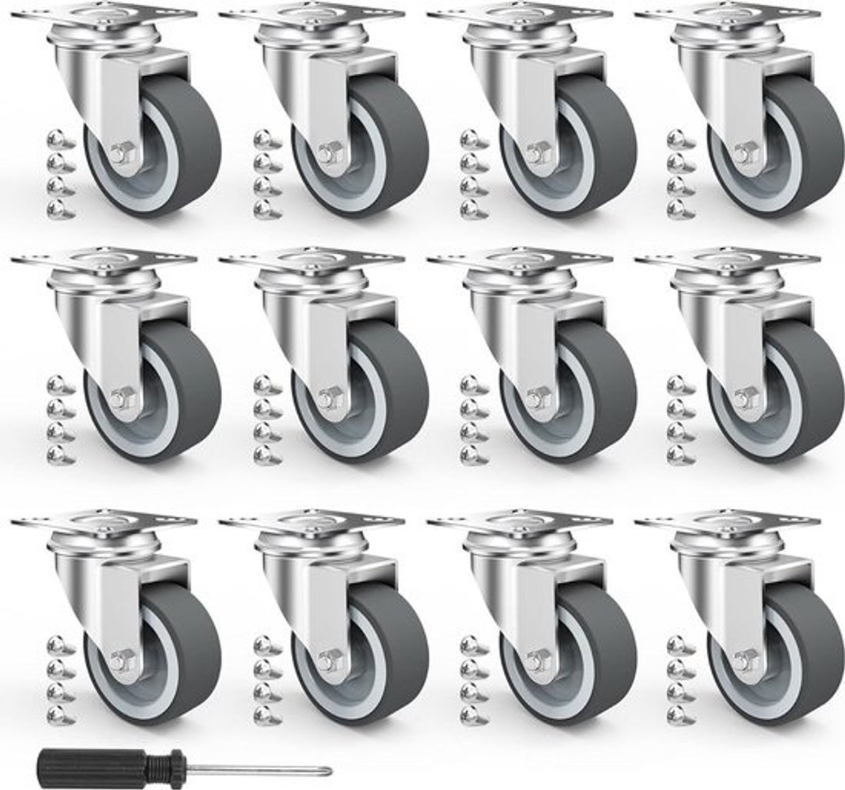 12 stuks Transportwielen - zwenkwielen meubelwielen zware belastingswielen - 50 mm diameter - 40 kg per rol