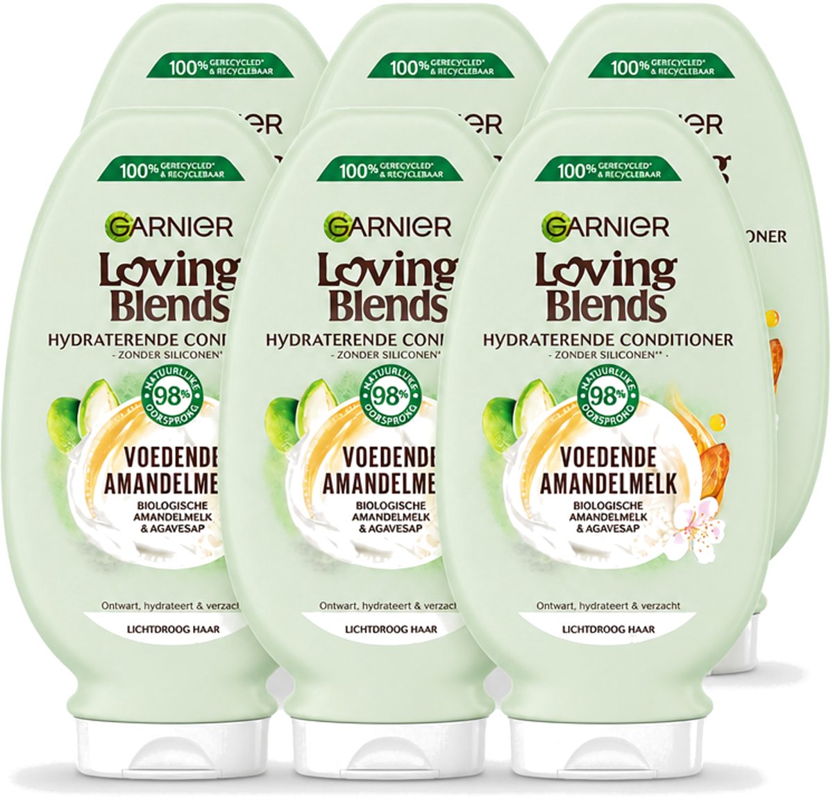 6 x Garnier - Loving Blends - Conditioner - Voedende Amandelmelk - Lichtdroog Haar - 250 ml - Voordeelverpakking - 6 stuks