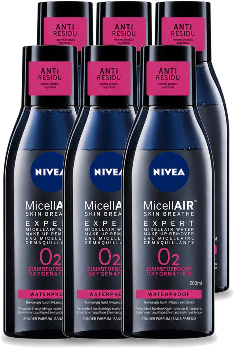 6 x Nivea - Expert Make-up Remover - Micellair Water - Gezichtsreinigingsmiddel - 200 ml - Voordeelverpakking - 6 stuks