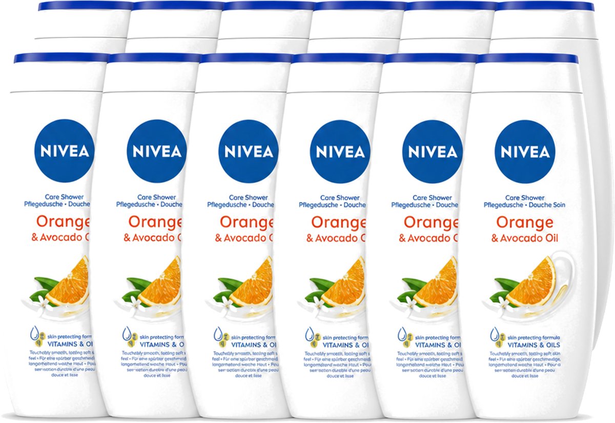 12 x Nivea - Douchegel - Orange - Voelbaar Gladde Huid - 250 ml - Voordeelverpakking - 12 stuks