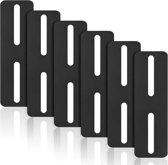 Vlakkoppeling met 6 stuks, Metalen verbindingsstukken hout verbindingsstukken monteerplaat, Zwart Platte hoekklem met lange gaten voor houten meubels - 130x4x3mm — afbeelding 4