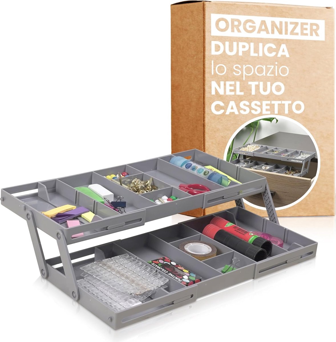Lade-organizer met 2 planken, organizer voor make-up, sieraden en schrijfwaren, multifunctioneel, organizer voor badkamer