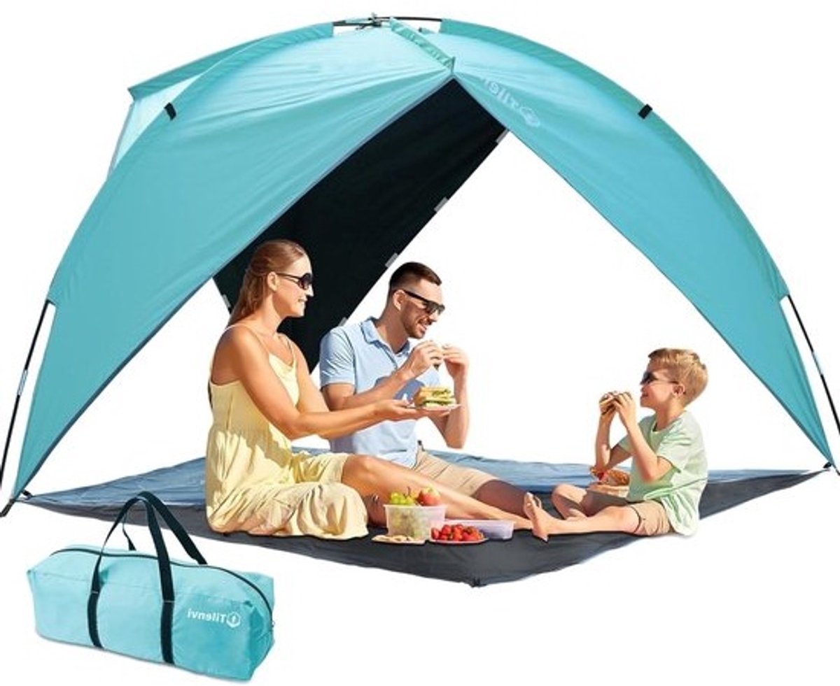 Strandtent met uv-bescherming voor 2-3 personen - UPF80+ - Windbescherming - Lichtgewicht - 2024 upgrade