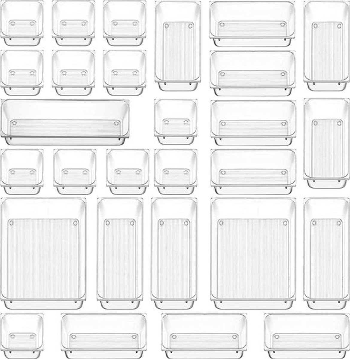 Opbergsysteem laden - 28 stuks - transparant plastic - veelzijdige lade-organizer - antislip - make-uptafel organizer - keuken badkamer - kantoor