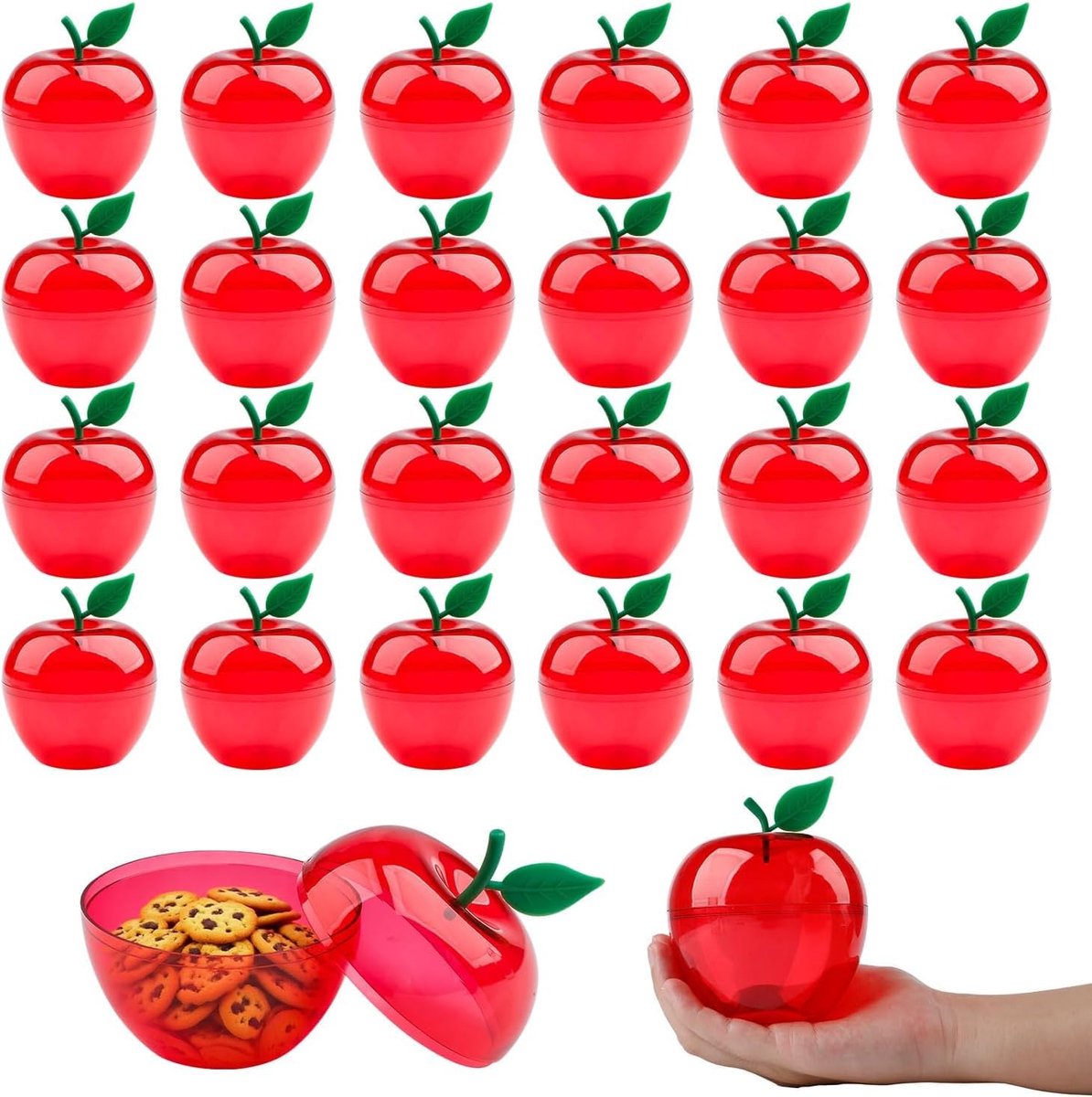 24 stuks appelcontainers met deksel, herbruikbare appelblikjes, geschenkdozen voor leraren, cadeau, terug naar school, snoepcontainer, mini-opbergdozen voor feestdecoratie (9 cm)