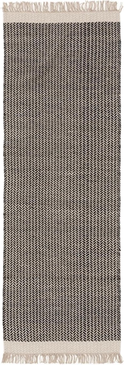 Benuta Puur Kim wollen tapijt - zwart/wit 80x250 cm - katoen, wol - loper & in de stijl: ikat, hygge en gezellig, minimalistisch - onderhoudsvriendelijk voor woonkamer, slaapkamer, hal, terras, balkon