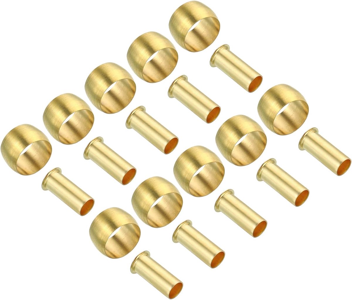 8mm Buis OD Messing Compressie Mouwen Adereindhulzen, 60 Pack Messing Ferrule Montage en Slang Insert Ondersteuning Assortiment Kit voor Air Water Gas Pipe