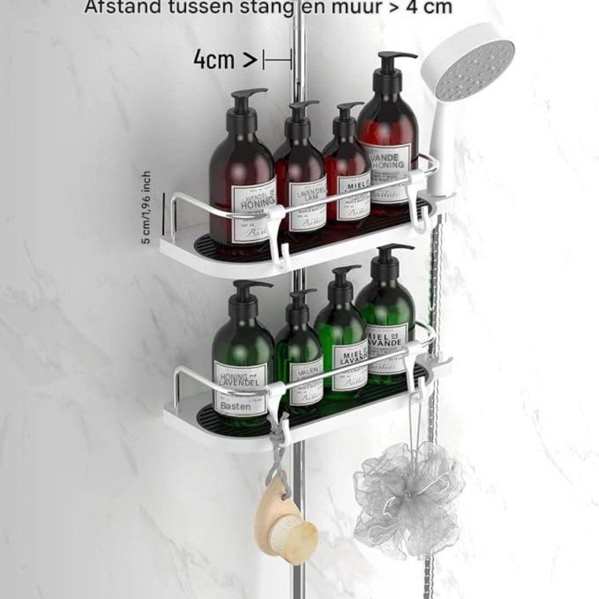 SSTRWGOOD 2 Stuks Doucheservetten - Instelbare Douchehouder zonder Boren - Geschikt voor Ronde Stangen 18-25mm - Eenvoudige Montage en Leegmaken - RVS 310x120x85mm