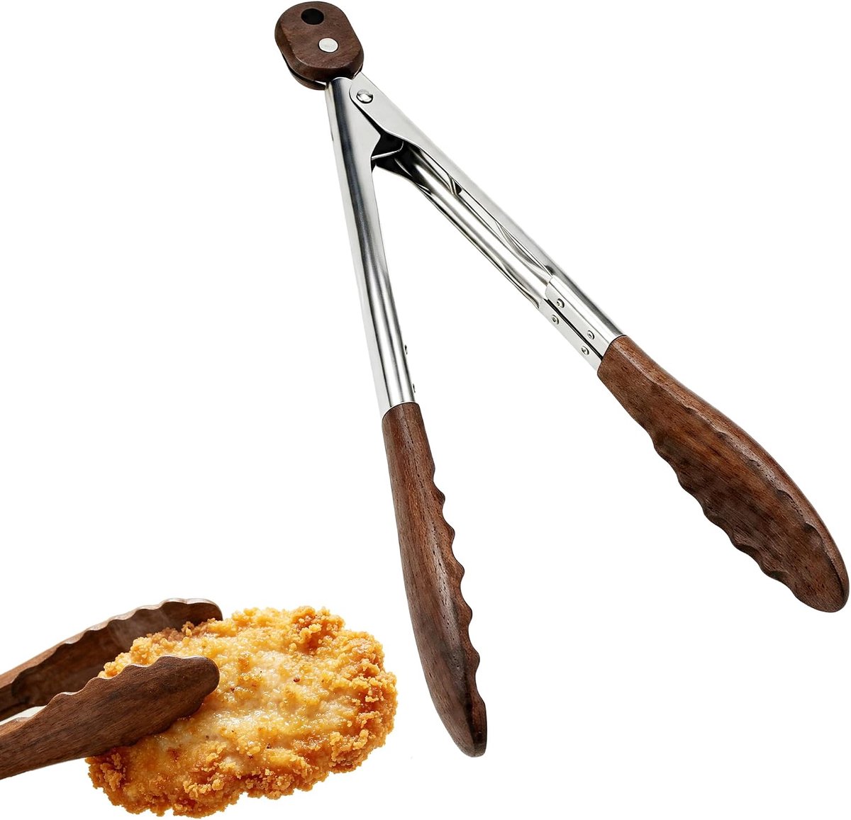 keukentang van roestvrij staal en olijfhout 30 cm | hittebestendig, antibacterieel en onderhoudsvriendelijk, voor koken grillen en serveren olijfhout