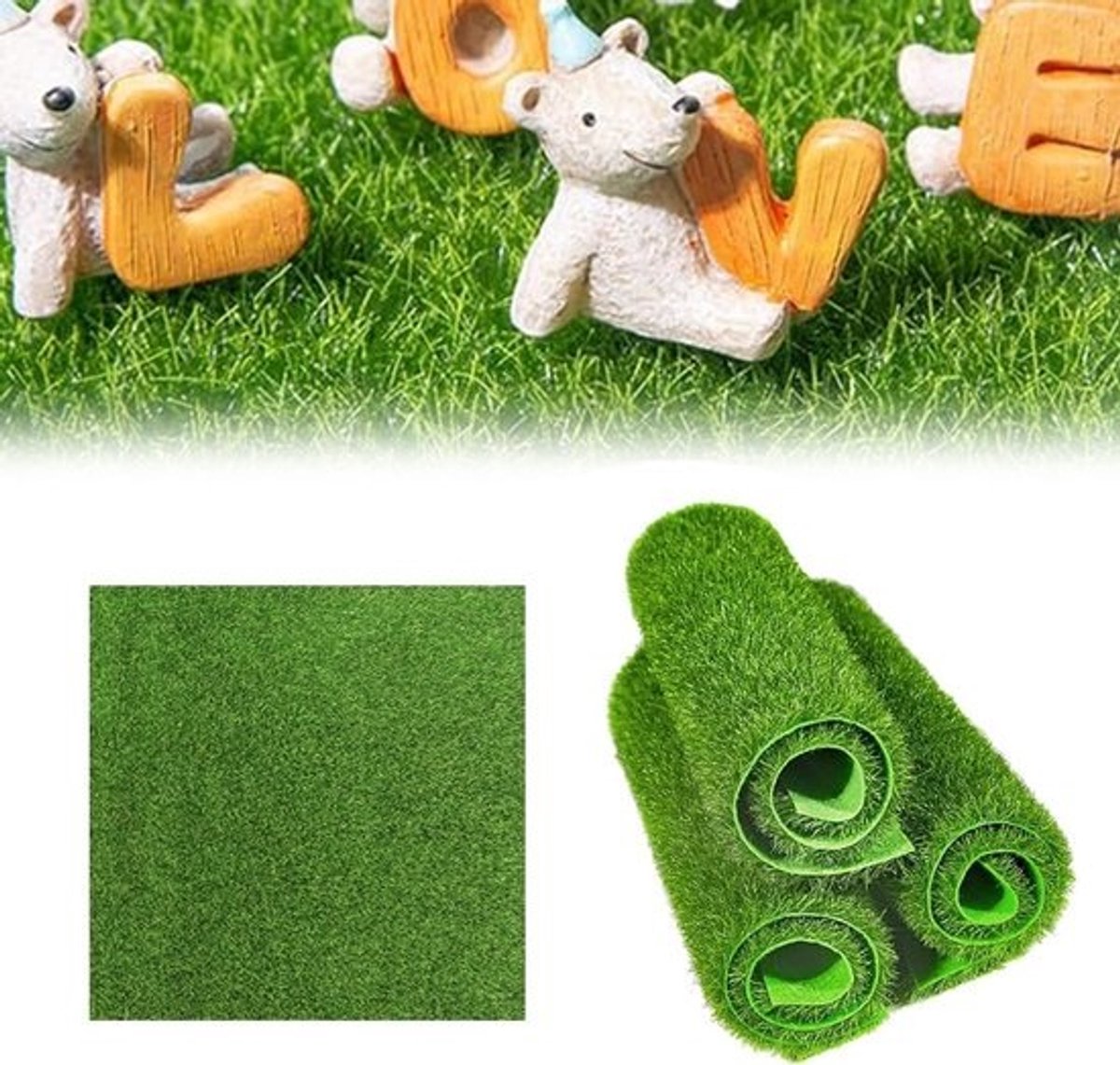 Kunstgras Decoratie - Nep Gras - Diy Projecten - Realistische Textuur - 4 Stuks 15x15cm - Groen