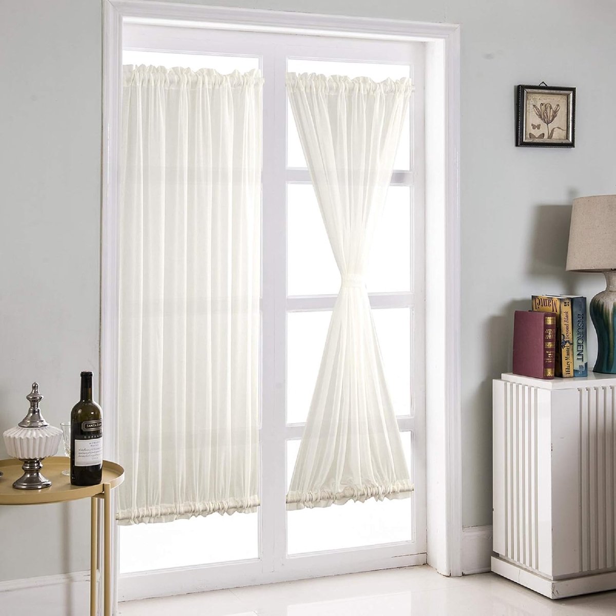 deurgordijnen eenvoudige stijl puur witte chiffon pure gordijnen, romantische huisdecoratie Frans deurpaneel, roededeur raam zijlicht gordijn, roedezakken bovenonder, 1 paneel (64 x 183 cm)