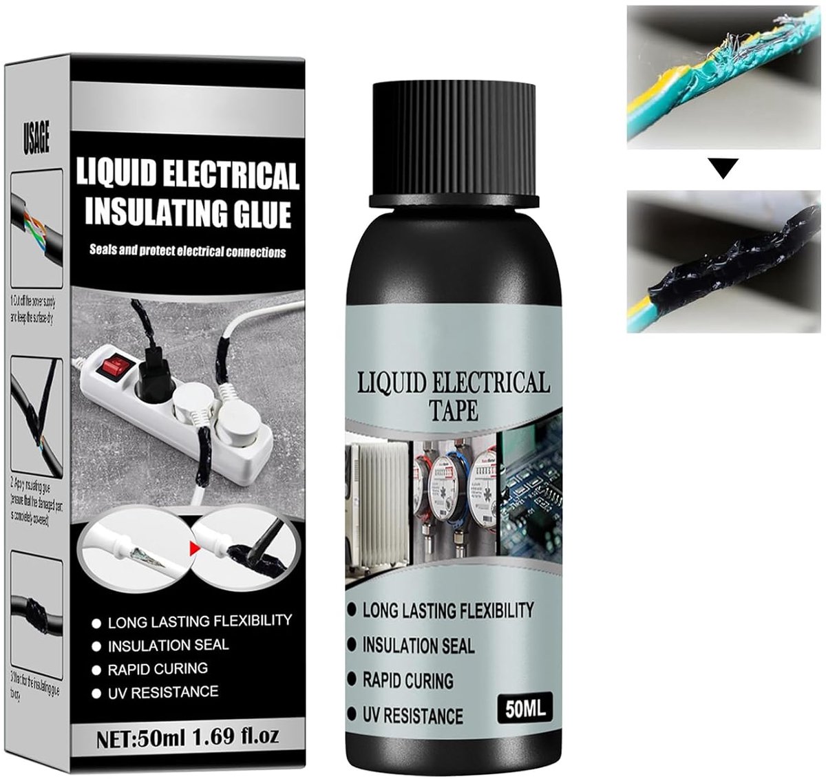 Isolerende lijm voor hoge temperaturen, zwarte vloeibare isolatielijm, waterdicht, sneldrogend plakband, vloeibare isolerende rubberen coating, kabelreparatiepasta (50 ml) (b)