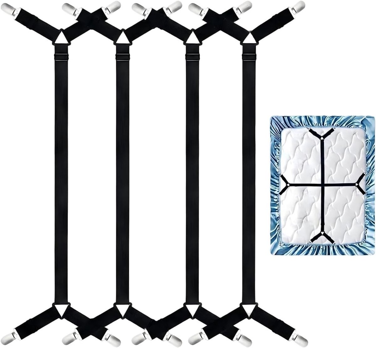 Lakenspanners elastisch 4 stuks lakenspanners met metalen clips verstelbaar 70-277 cm lakenklemmen voor matras bank hoes anti verschuiven stevige bevestiging