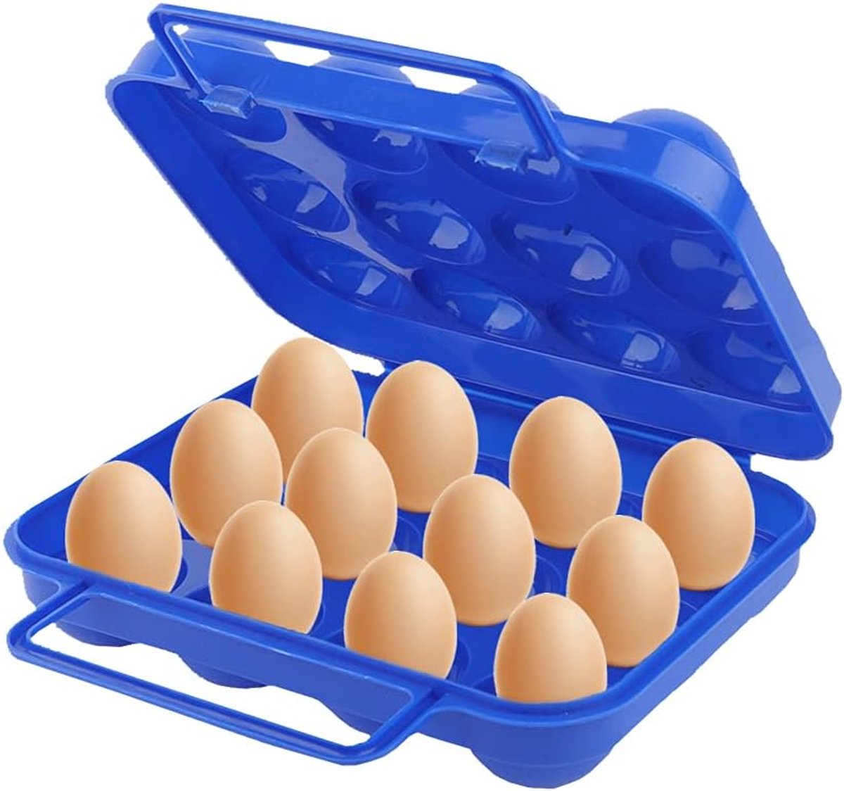 Eierhouder Koelkast, Eierdoos voor 12 Eieren, Draagbare Dubbelzijdige Eierencontainer met Deksel en Handvat Eierbox voor Koelkast Kamperen(Blauw)