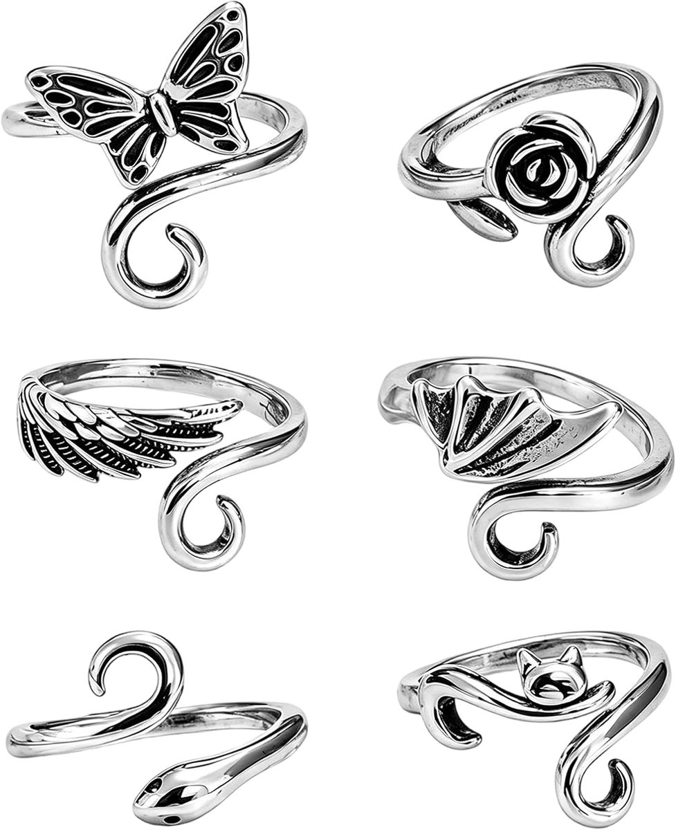 Ringen van zinklegering, met een op de natuur geïnspireerd patroon, damesringenset (zilver)