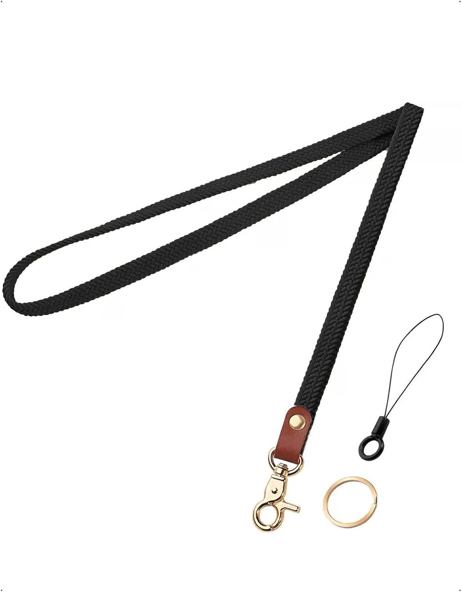 Gevlochten sleutelkoord lang elastisch koord met karabijnhaak voor mobiele telefoon camera transponder hanger dames heren universele draagriem