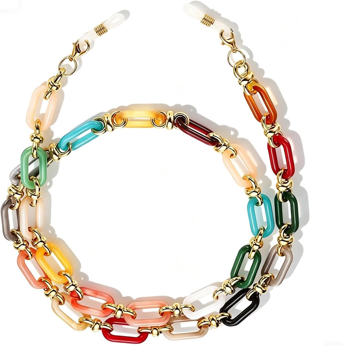 Brillenketting voor dames, acryl brillenband met siliconen ringen, modieuze zonnebrilhouder, verstelbare brilkettingen voor brillen, gezichtsmaskers