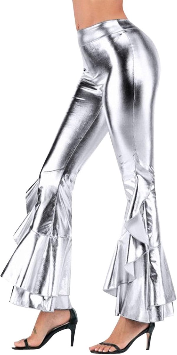 Elegante vrijetijdsbroek met hoogglanzende, uitlopende look, asymmetrische zoom en brede pijpen in bootcut-snit, ideaal voor podiumoptredens en dagelijks gebruik.