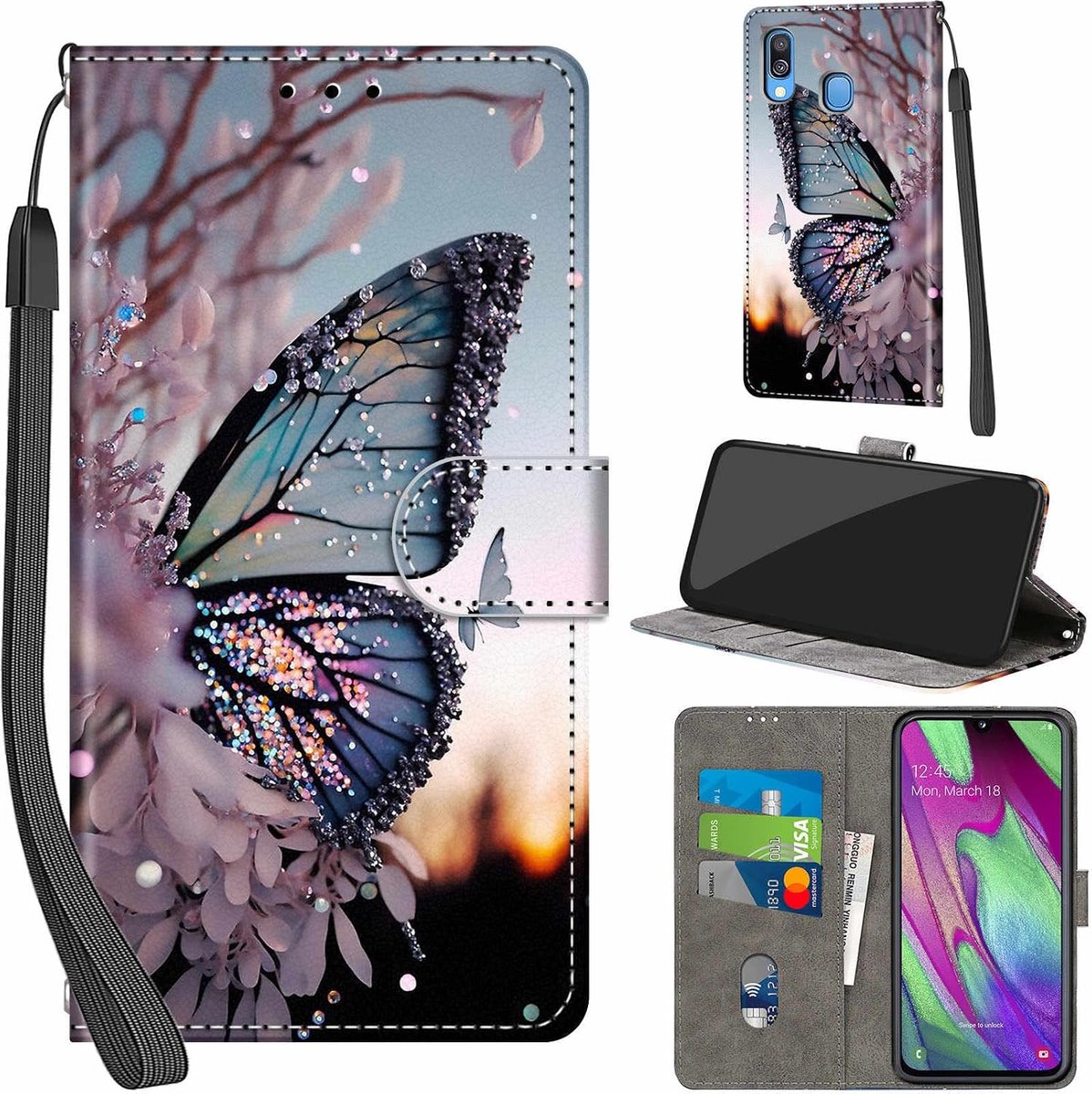 Portemonnee Telefoonhoes voor Samsung Galaxy A40 Vlinder