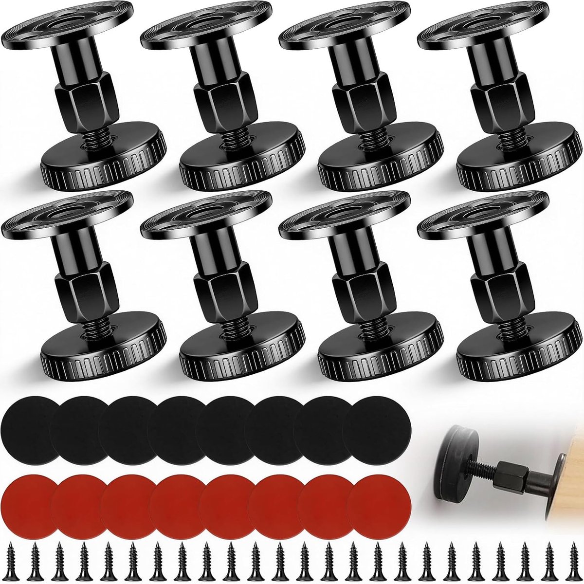 8 stuks bedframes verstelbaar met anti-slip pad, hoogte 27-64 mm, verstelbare meubelpoten, anti-shake-gereedschap voor bedden, kasten, banken, hoofdeinden, tafels (zwart)