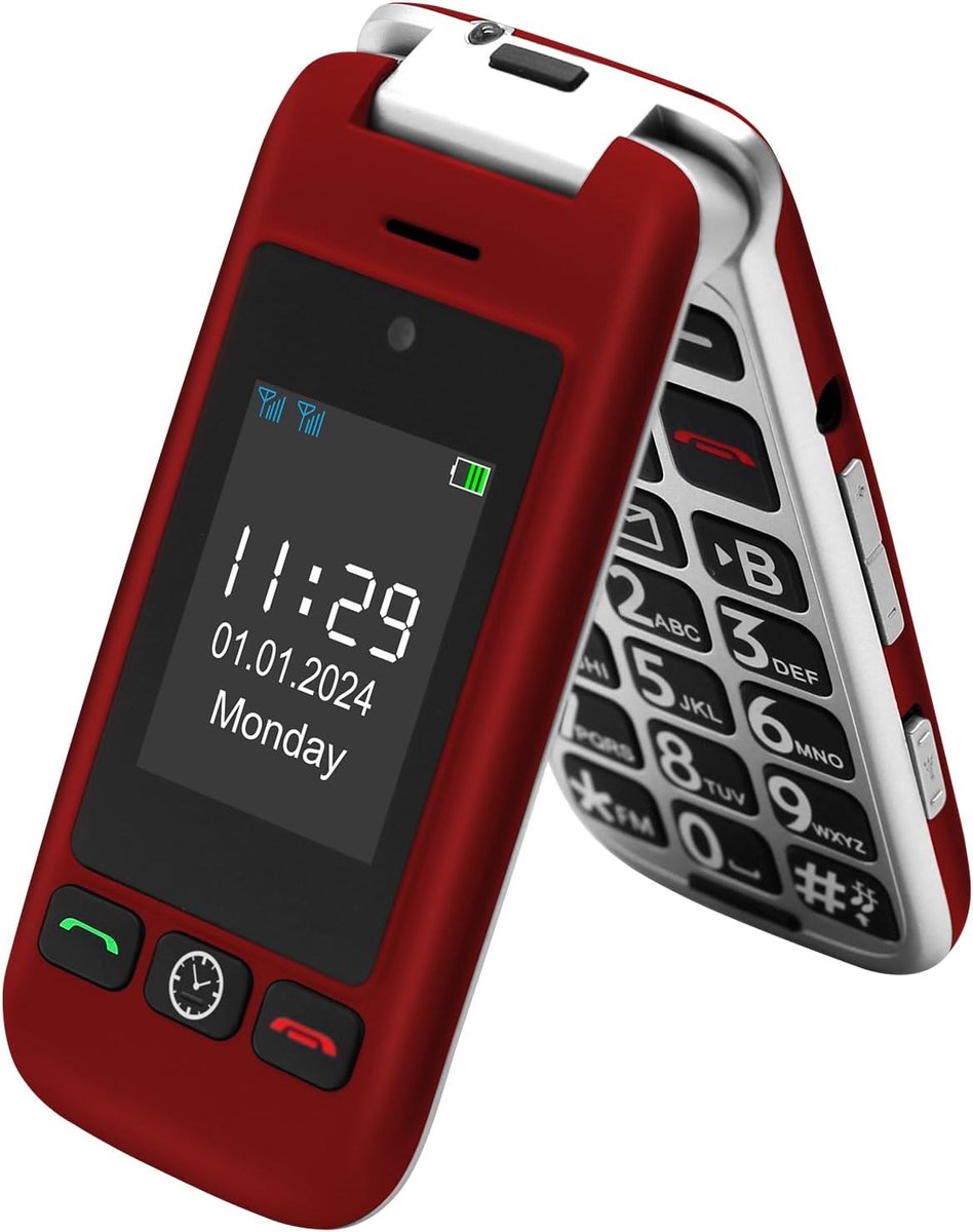 Mobiele telefoon voor ouderen丨klaptelefoon丨simvrije groottoetsen ouderentelefoon丨dubbele display丨SOS-knop丨snelle oproep丨oplaadstation丨FM-radio丨zaklamp丨1300mAh