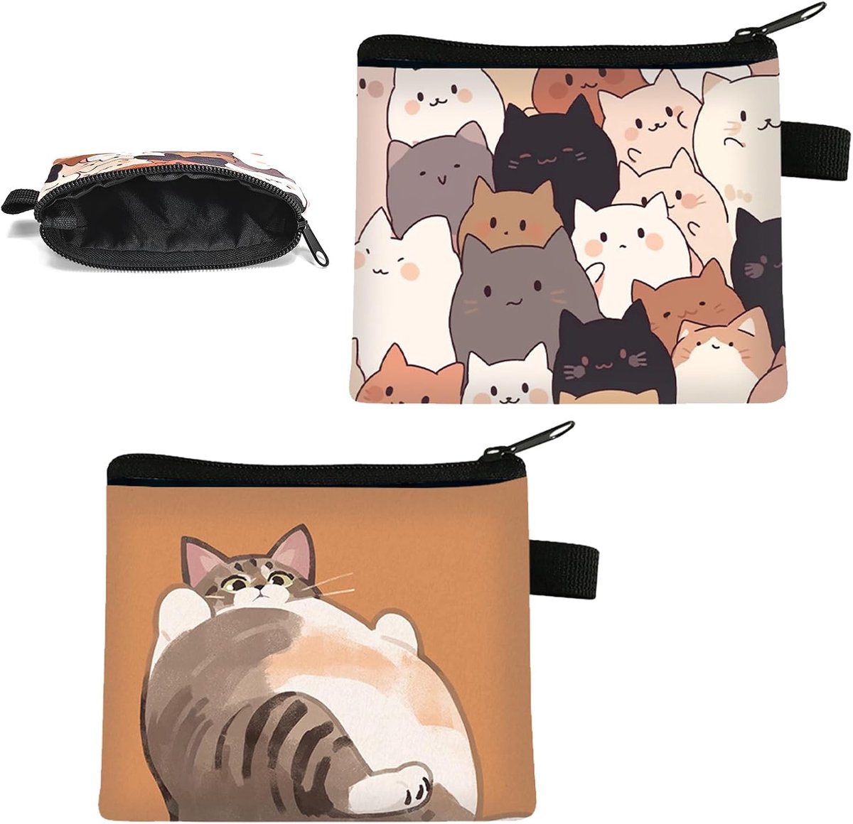 2 stuks, schattige kattenportemonnee, kleine tas met ritssluiting, waterdichte portemonnee voor meisjes, vrouwen, tieners