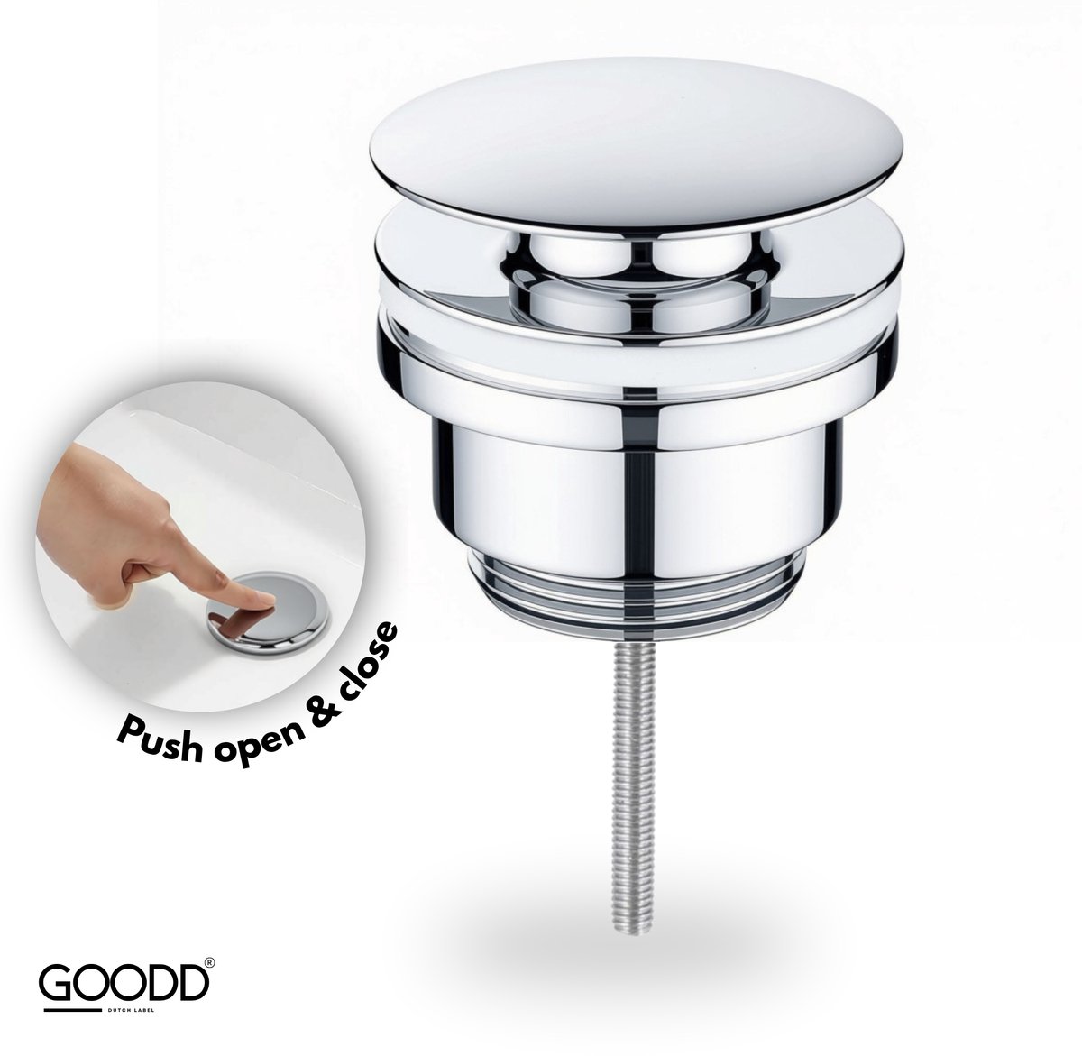 GOODD® - Wastafelplug - Afvoerplug - Universeel Push Open Clickwaste - Messing - Chroom Zilver glans