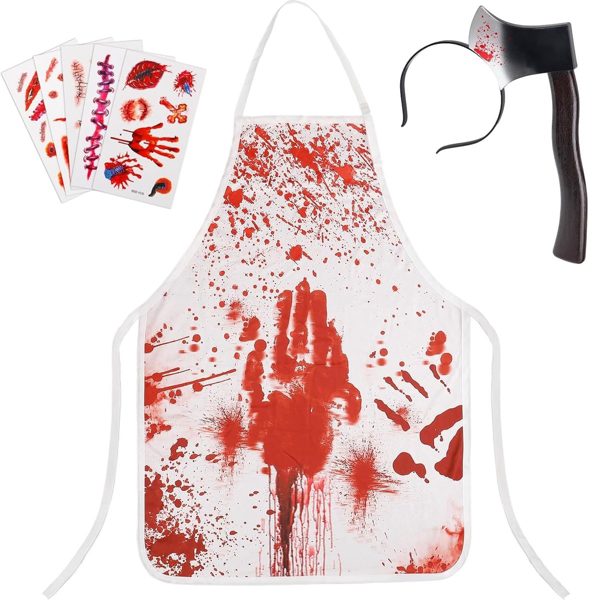 Halloween, bloedige schort, Halloween, tijdelijke tatoeages, Halloween, haarband, slachtkostuum, accessoires voor horror, rollenspel, Halloween, mannenkostuum,