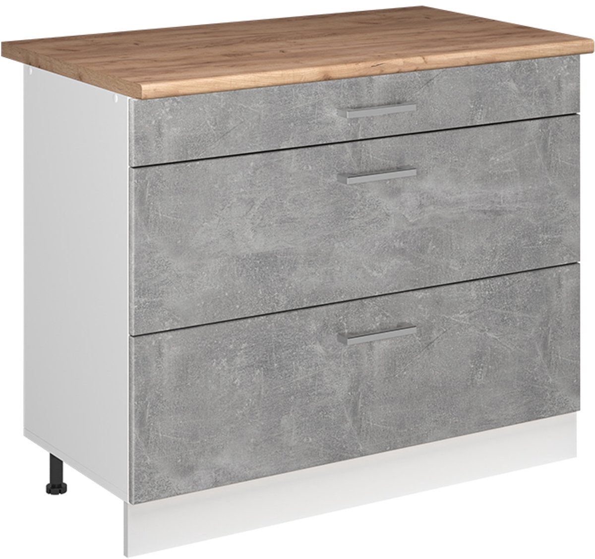 Vicco Keukenonderkast R-Line, Beton/Wit, 100 cm goudkleurig eiken werkblad