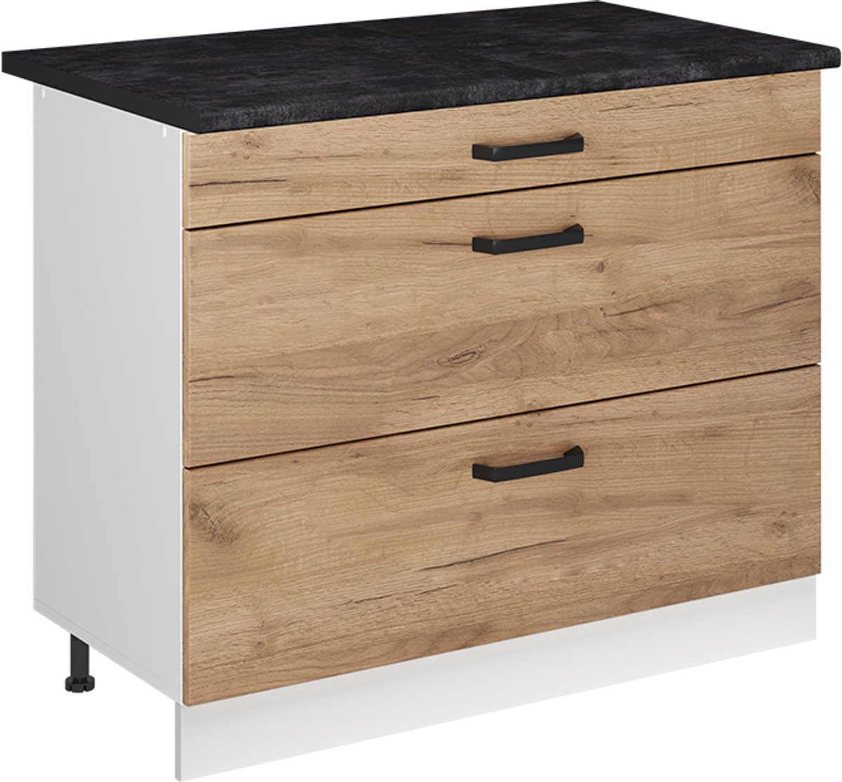 Vicco Keukenonderkast R-Line, Goudkleurig Eiken/Wit, 100 cm antraciet werkblad