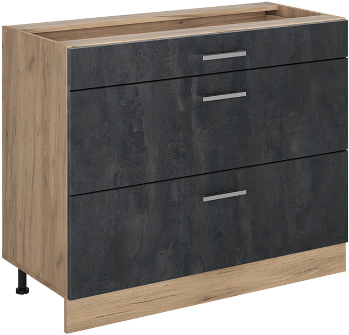 Vicco Keukenonderkast R-Line, Zwart beton/Goudkleurig Eiken, 100 cm zonder werkblad