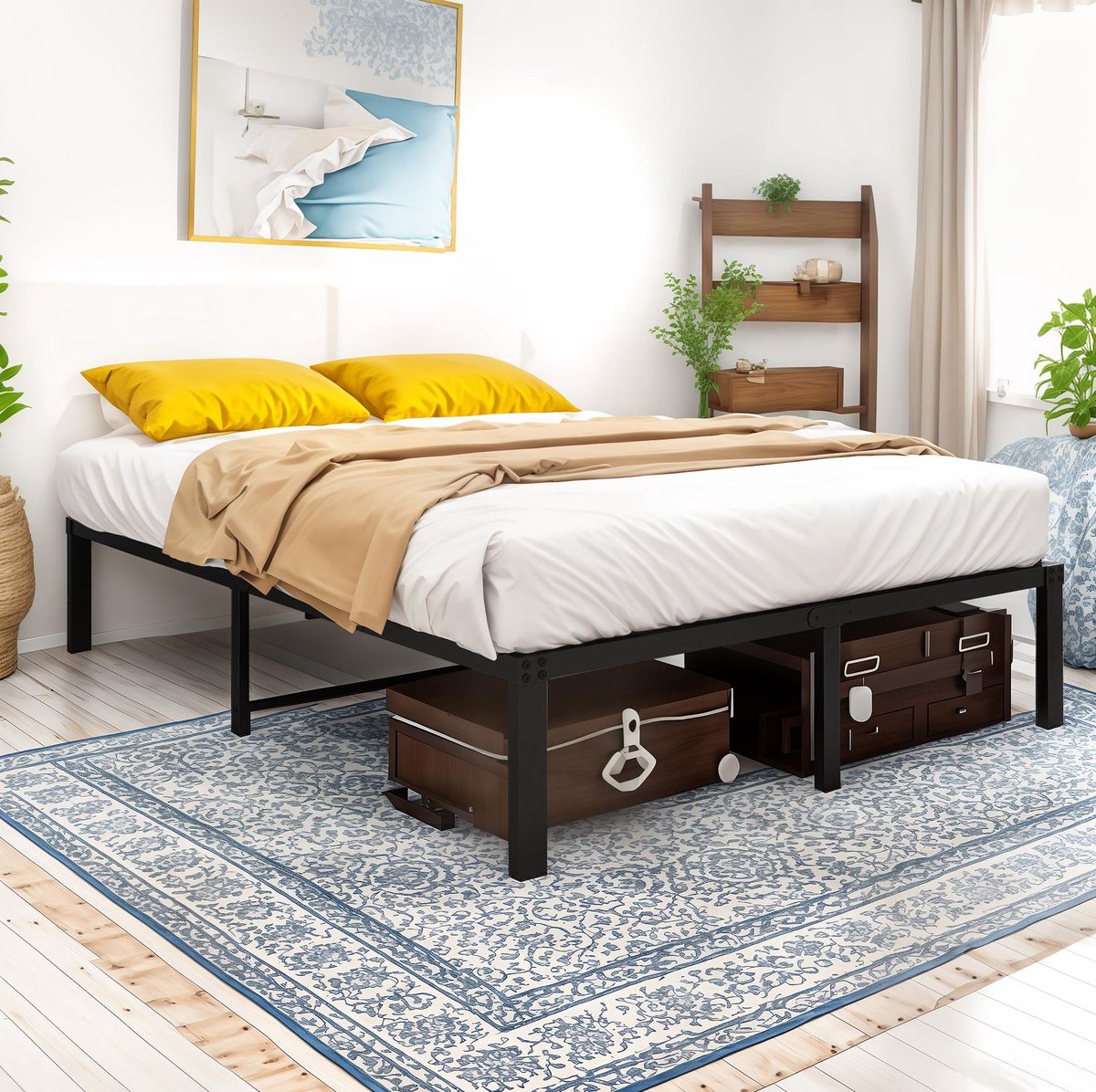 MODENUIT Bedframe - Lattenbodem - 140 x 200 cm - Metaal - Zwart - Zonder Boxspring - 31 cm Opbergruimte Onder Bed