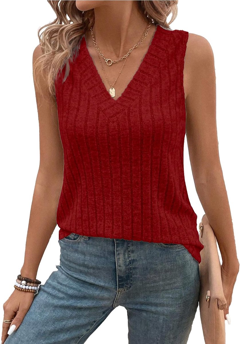 Tanktop Dames Zomer V-hals Casual Basic Effen Top Vier Seizoenen Mouwloos Shirt Dames