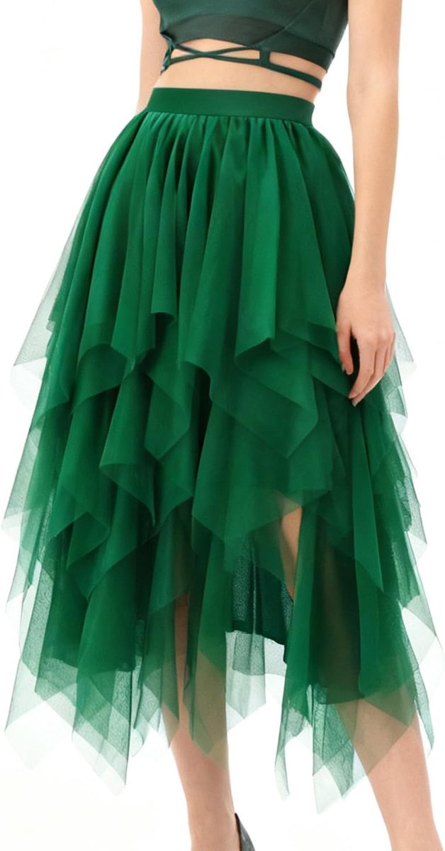 rok voor dames, A-lijn, hoge getailleerde rok, High Low Layered Puffy rok, elegante onregelmatige tule rok, lange zomerrok, meerlaagse mesh-rok voor eindexamenbal, carnaval