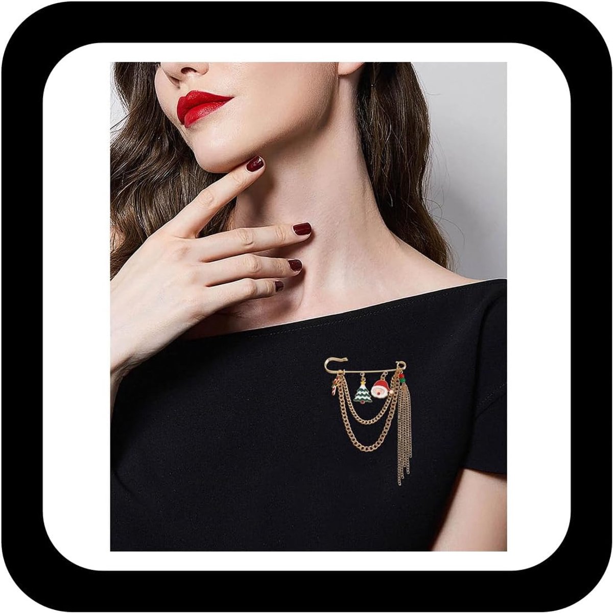 Pin voor Vrouwen Kerstman Sneeuwpop Sneeuwpop Emaille Pin Gouden Ketting Kwastje Speld Boog Maan Kerstboom Eland Veiligheidsspeld Vakantie