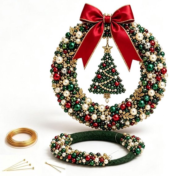 DIY Kerst Parel Krans Pakket - DIY Kerstkrans Kit - deurkrans - DIY kransen maken - 3D Kralen Knutselset - kerst parelkrans - kerst knutselpakket - Deurdecoratie - Feestdecoratie - Kerstversiering - Deurversiering - Muurdecoratie - Kerstboom Thema