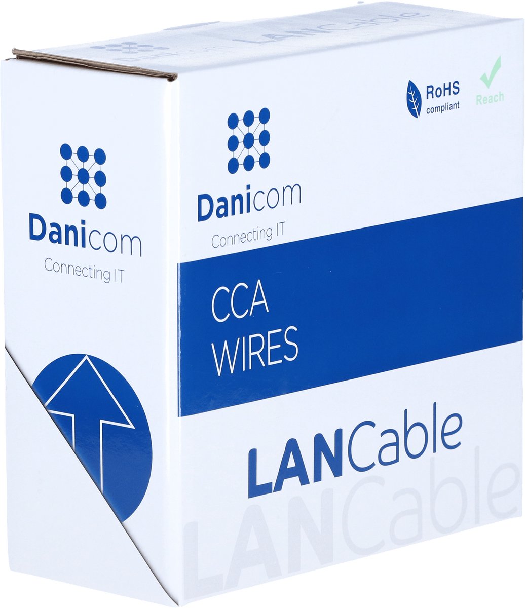 Danicom CAT5e F/UTP 50 meter kabel op rol stug grijs CCA - Trekdoos - Internetkabel - Netwerkkabel - UTP kabel