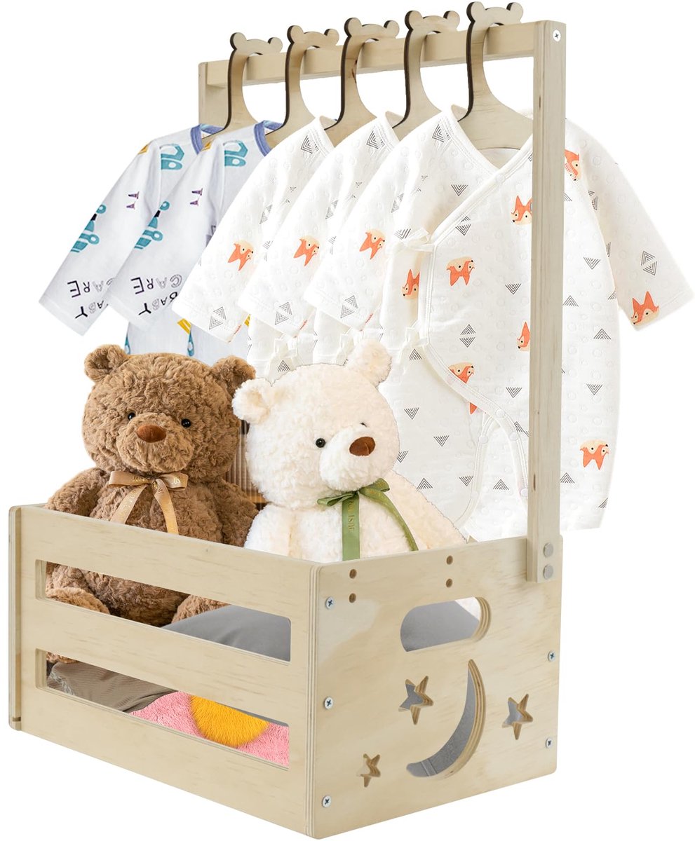 Babymand met handvat - houten babyborrelkast - natuurlijk hout - praktische opbergoplossing voor nieuwe ouders - ShopVlot