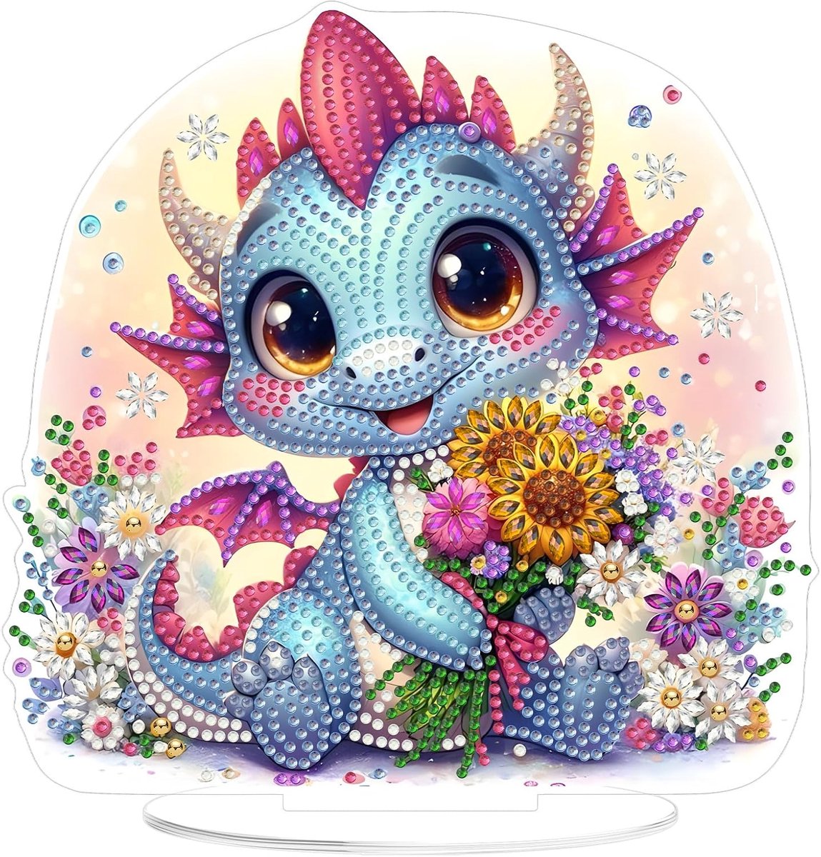 Draak Diamond Art Desktop Ornament Dubbelzijdig, Stand Up Bloemen Diamant Schilderen Ornamenten voor Volwassenen Kinderen, Speciaal Gevormd Diamant Schilderij Edelsteen Craft Bureau Top Kits