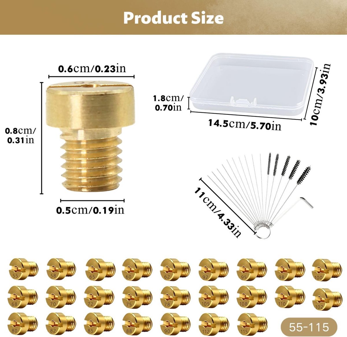 25 stuks Vergaser düsen M5 hoofddüsenset met 16 reinigingsnaalden, düsen set (55 58 60 62 65 68 70 72 75 78 80 82 85 88 90 92 95 98 100 102 105 108 110 112 115) voor motorfiets met opbergdoos