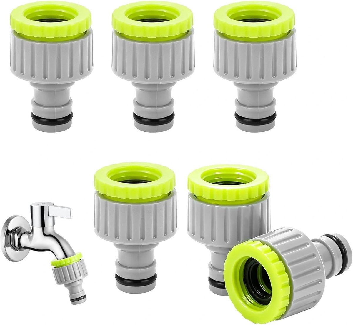 6 stuks kraanadapter voor Gardena kraanaansluiting 3/4 inch 1/2 inch tuinslangaansluiting 2-in-1 tuinkraanconnector tuinslangkoppeling voor irrigatie slangaansluiting kraan