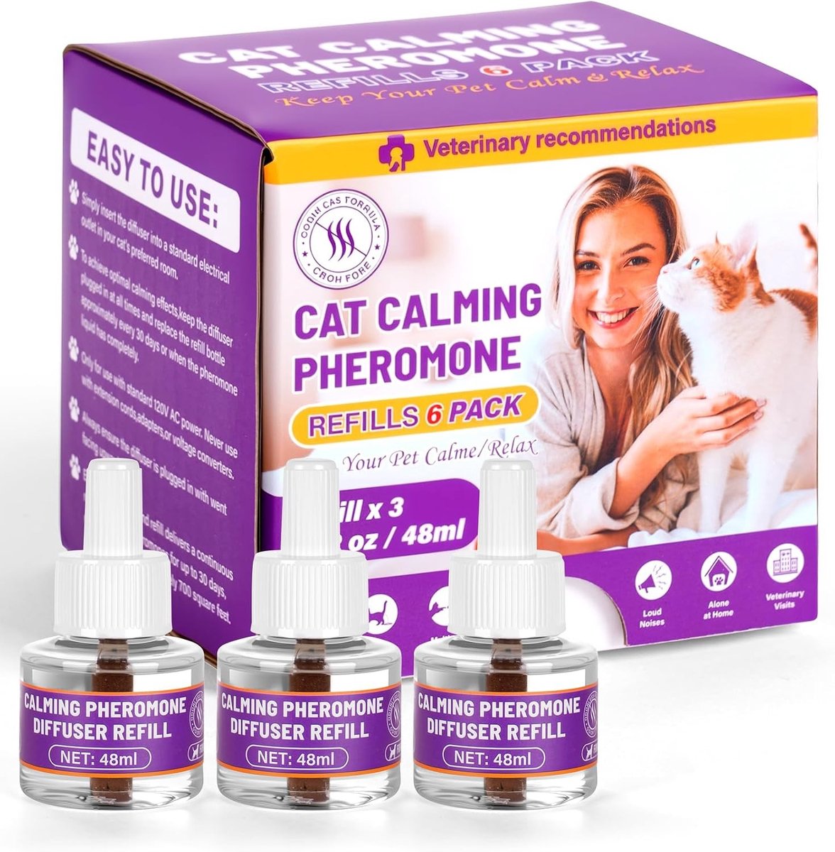 Kalmerende Pheromonen Diffuser Navullingen voor Katten, Vermindert Angst en Krabben, 90 Dagen Effectief