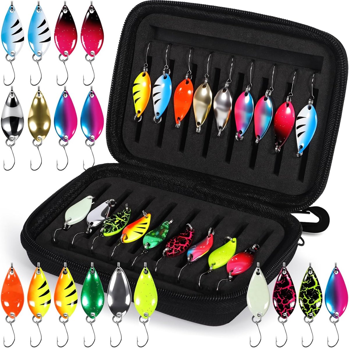 Spoon Set, 18 Stück Kunstköder Spinner Blinker, 2,5/3,5/5 g Angelzubehör mit Aufbewahrungsbox, Forellenköder Spoons Set für Forelle Barsch und Hecht