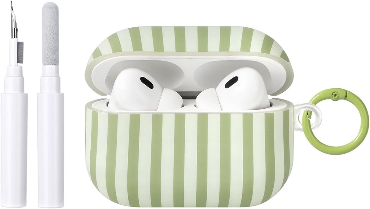 Hoesje compatibel met AirPods Pro 3 met reinigingsset, schattig gestreept zacht TPU-ontwerp voor meisjes en vrouwen, schokbestendige sleutelhanger hoes voor Airpods Pro 3e generatie