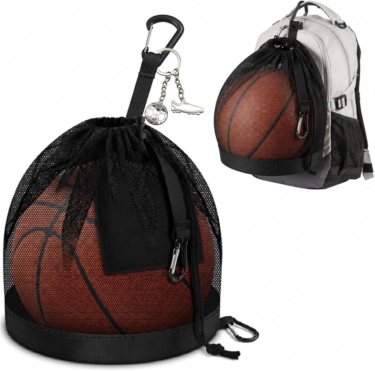 handbalcadeau, balnet 1 bal, basketbaltas met trekkoord, voetbalnet, rugzak, draagbaar balnet, basketbaltas, baltas, handbalaccessoires