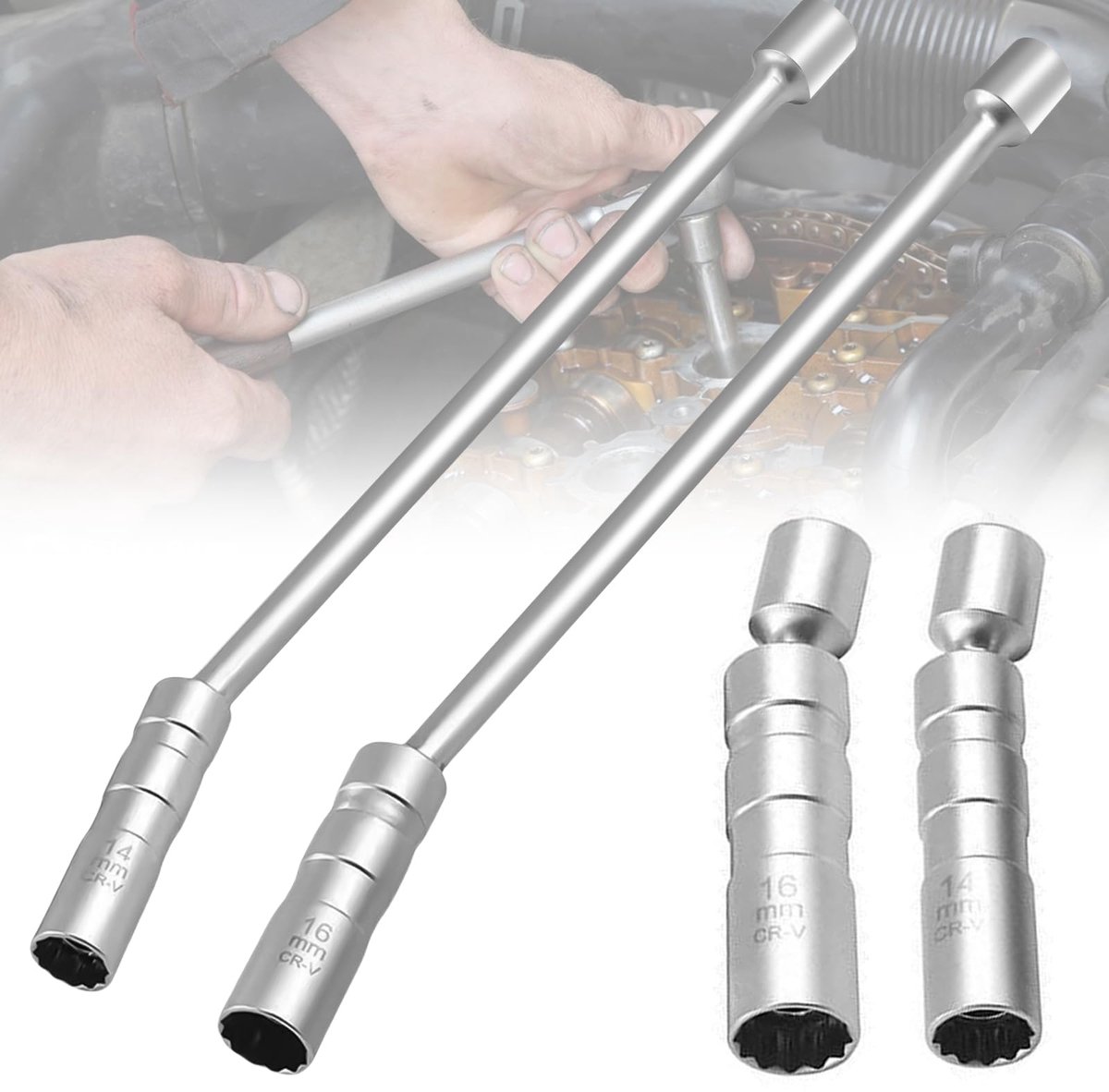Bougiesleutel 14/16 mm - 30 cm verlenging - 12-punts draaibaar - ideaal voor bougiewissel - ShopVlot