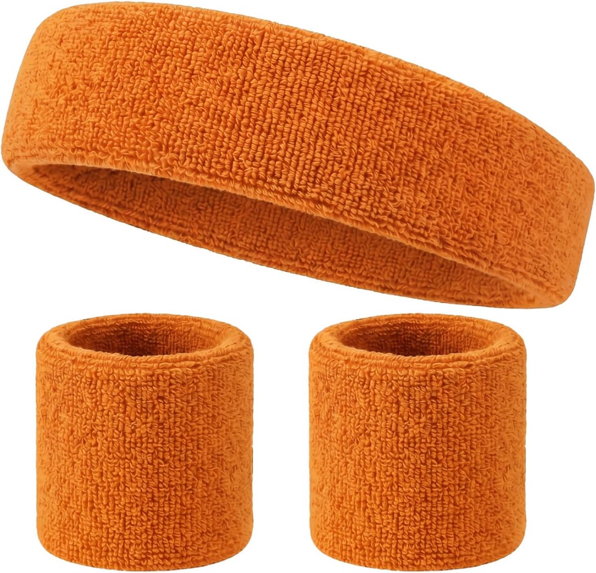 3-delige zweetbandenset, 1 x hoofdband en 2 x polszweetbanden, badstof, gestreept, vochtafvoerend, zweetabsorberend, voor sport, basketbal, aerobic, carnaval, uniseks